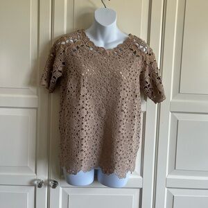 Vivienne Tam Vintage Purple Label 3D Floral Lace Cheongsam Top Tan Small